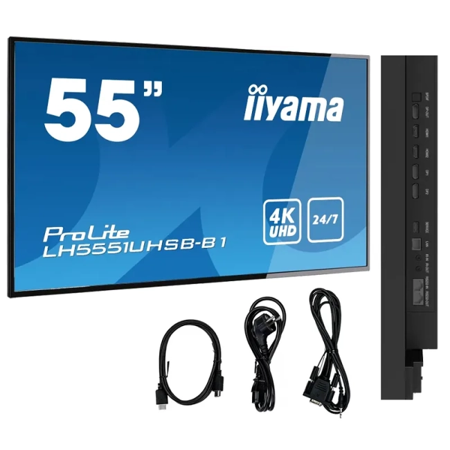 Profesjonalny monitor wielkoformatowy iiyama ProLite LH5551UHSB-B1 55" IPS, 4K, wysoka jasność, 24/7, slot PC, HDMI,